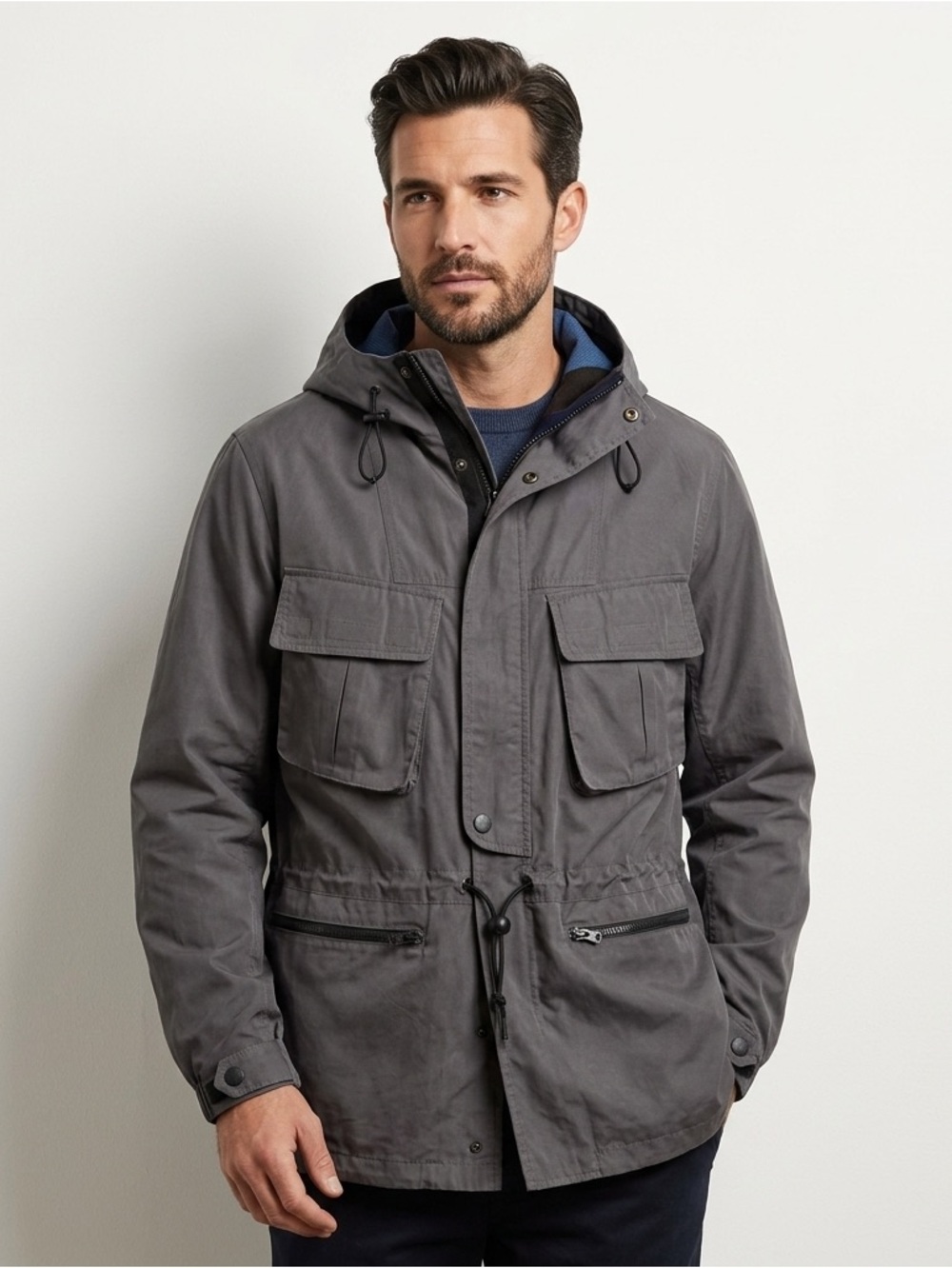 Vintage Abercrombie & Fitch Utility Anorak Hooded Jacket Grey Size Large